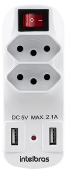 Adaptador 2 Tomadas e 2 USB EAC 1002 Intelbras