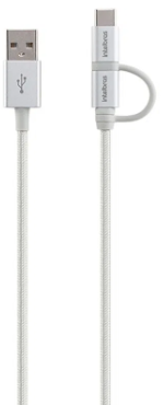 Cabo USB - Micro USB e USB - USB C Branco nylon 1,5m Intelbras EUABC 15NB