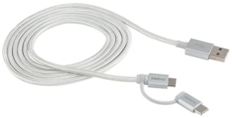 Cabo USB - Micro USB e USB - USB C Branco nylon 1,5m Intelbras EUABC 15NB
