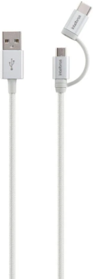 Cabo USB - Micro USB e USB - USB C Branco nylon 1,5m Intelbras EUABC 15NB