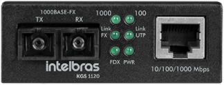 Conversor Mídia Gigabit Monomodo 20 km KGS 1120 Intelbras