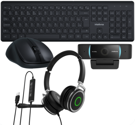 WebCam USB CAM-1080p + Headset WHS 80 USB + Teclado e Mouse CSI50 Sem Fio Intelbras