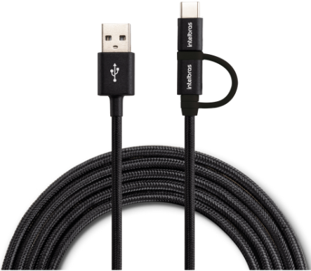 Cabo USB - Micro USB e USB - USB C Preto nylon 1,5m Intelbras EUABC 15NP