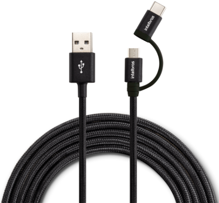 Cabo USB - Micro USB e USB - USB C Preto nylon 1,5m Intelbras EUABC 15NP