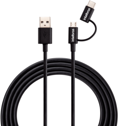 Cabo USB - Micro USB e USB - USB C Preto PVC 1,2m Intelbras EUABC 12PP